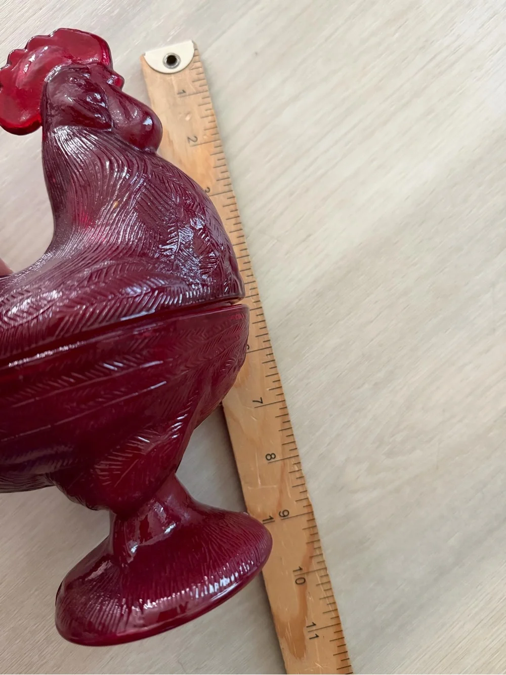 Vintage Rooster on Nest Footed Ruby Red 2 Piece Dish & Cover Ruby Red